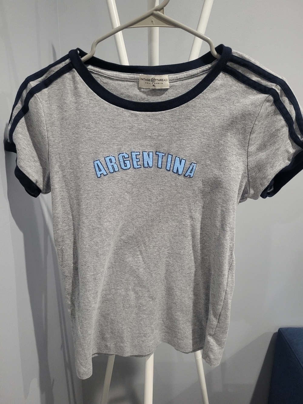 Argentina Graphic Kids Tee - Gray with Light Blue Trim
